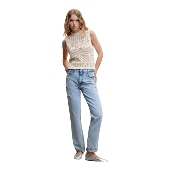 MNG Mango Ecru Open Knit Cotton Poly Blend Sweater Vest - Picture 2 of 16